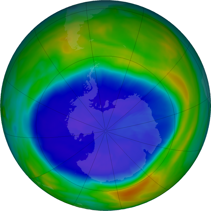 Antarctic ozone map for 10 September 2020